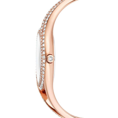 Rose gold watch with diamond accents on a white background