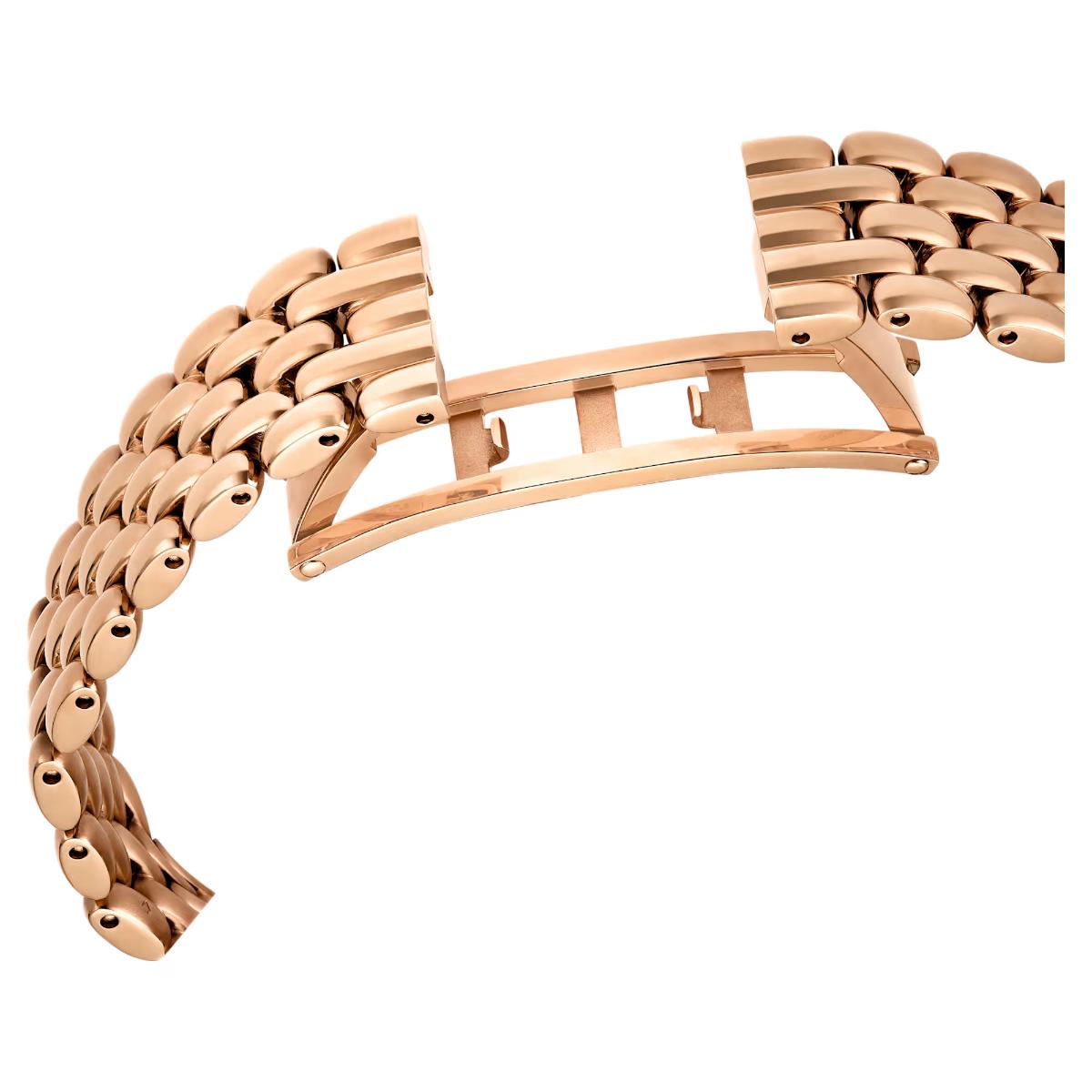 Rose gold watch strap on a white background