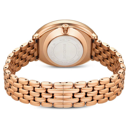 Rose gold watch with a detailed bracelet on a white background