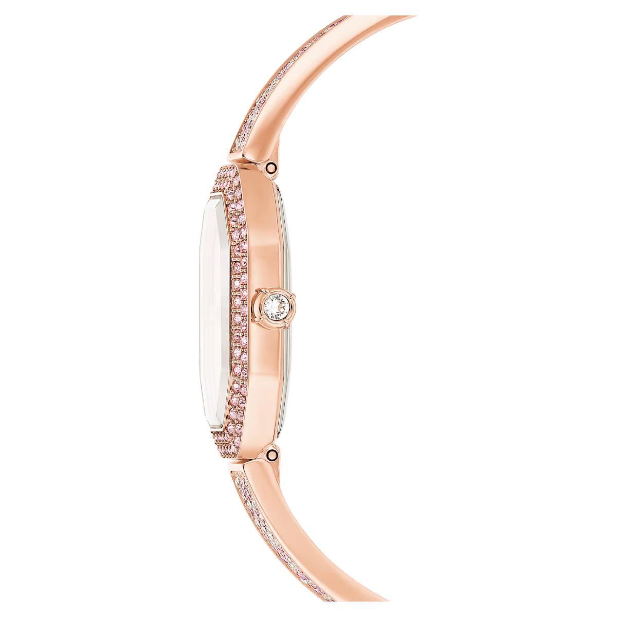 Rose gold watch with diamond accents on a white background