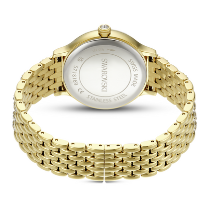 Gold Swarovski watch on a white background