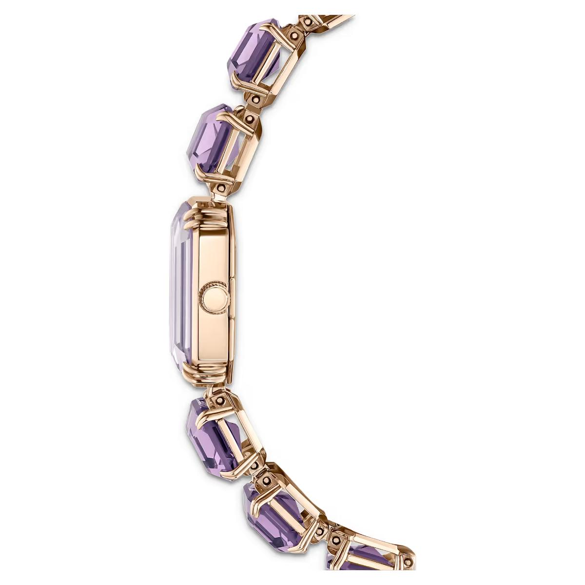 Gold bracelet with purple gemstones on a white background