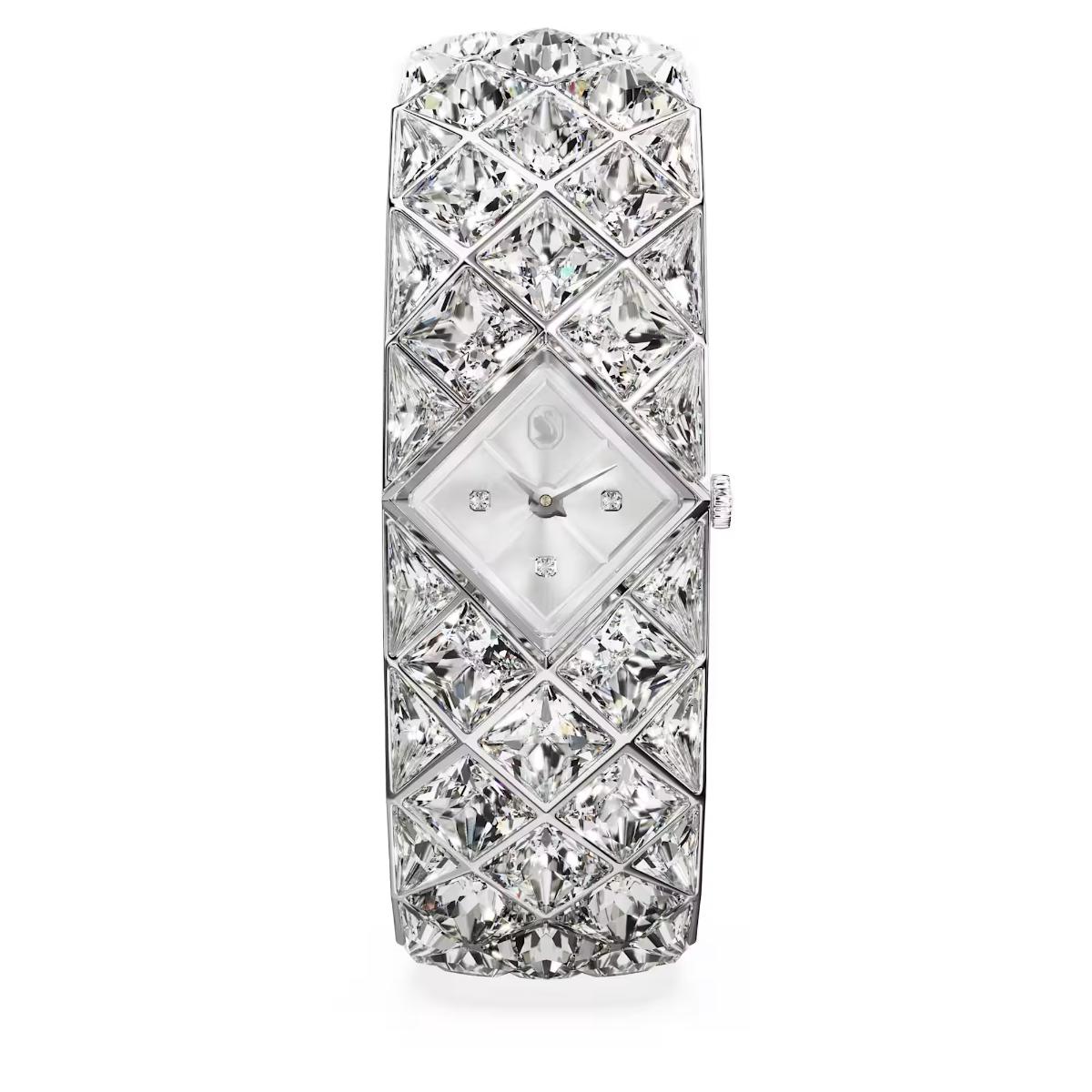Diamond-encrusted wristwatch on a white background