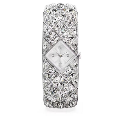 Diamond-encrusted wristwatch on a white background