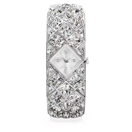 Diamond-encrusted wristwatch on a white background