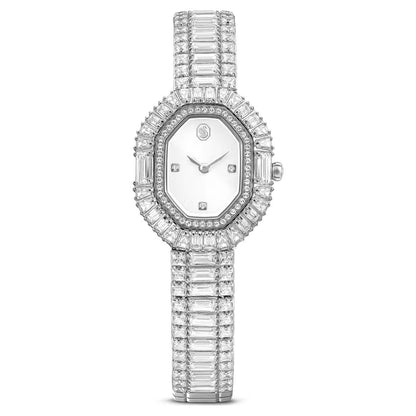 Elegant diamond-encrusted watch on a white background