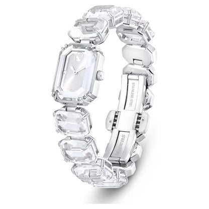 Silver watch with crystal-like bracelet on a white background