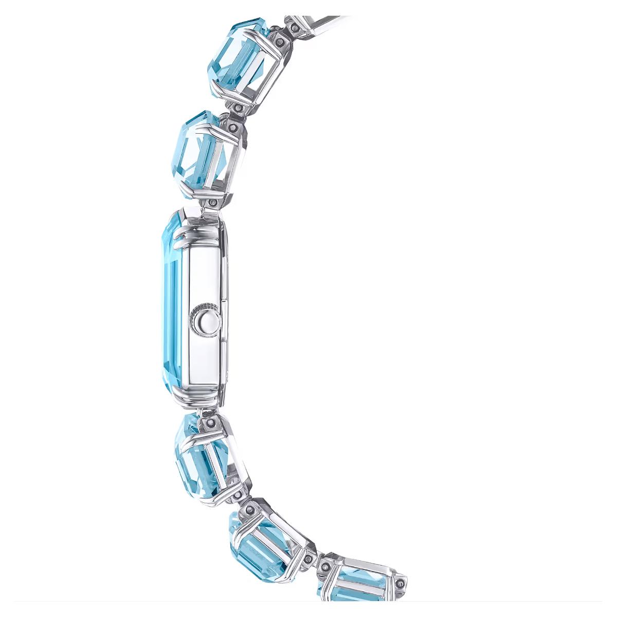 Silver bracelet with blue gemstones on a white background