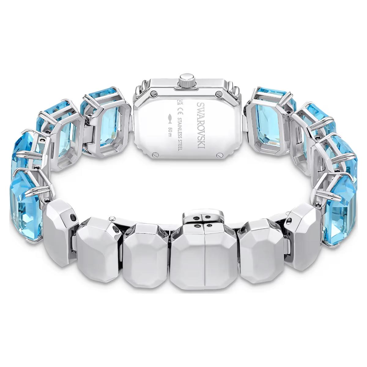 Silver bracelet with blue gemstones on a white background