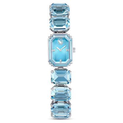 Luxury watch with blue gemstones on a white background