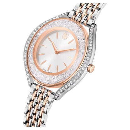 Luxury watch with rose gold and silver band on a white background
