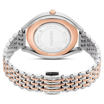 Swarovski watch with two-tone metal band on a white background