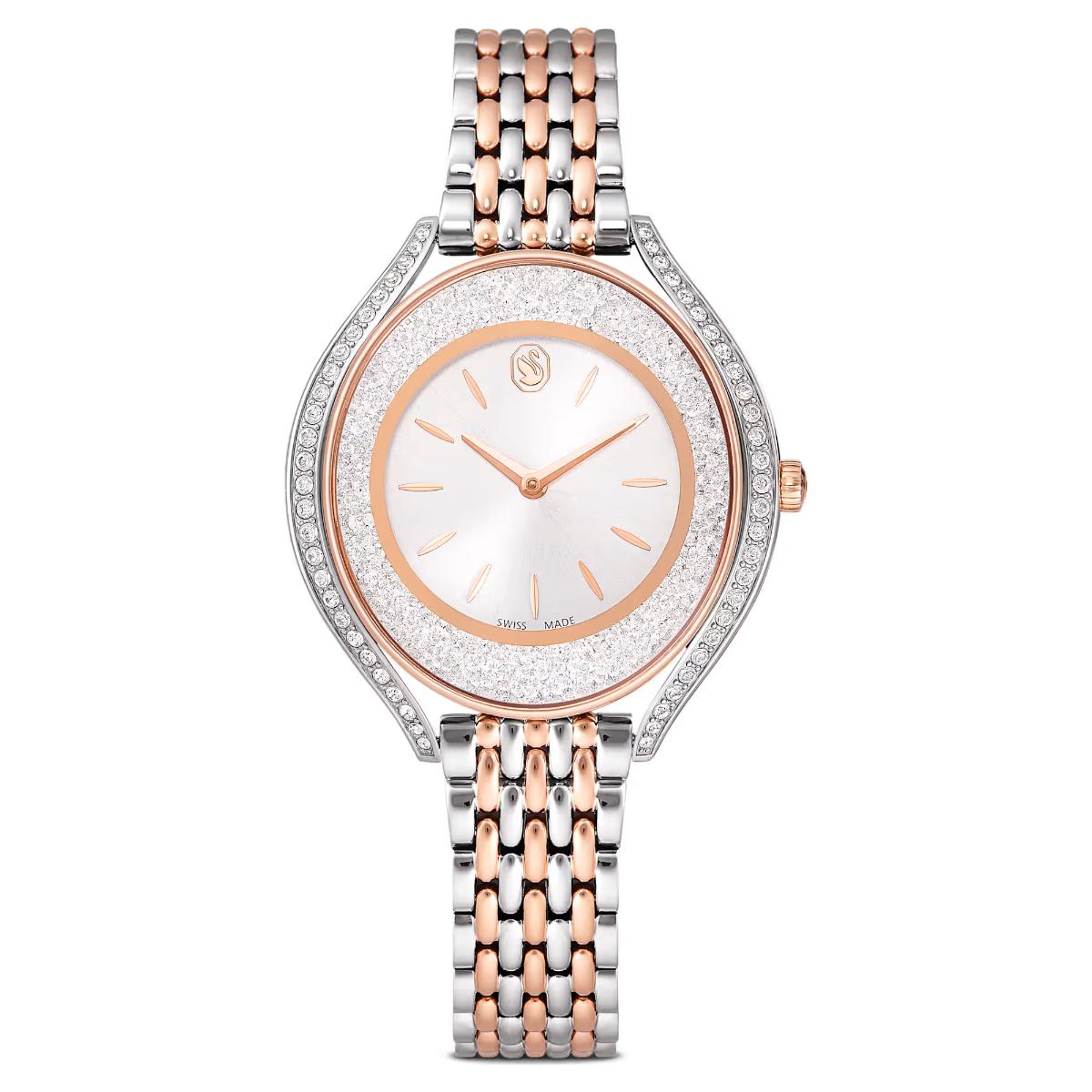 Luxury watch with a two-tone metal bracelet on a white background