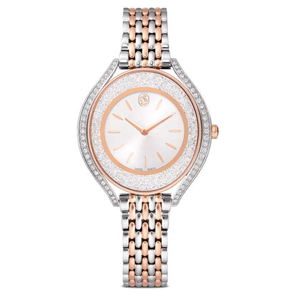 Luxury watch with a two-tone metal bracelet on a white background
