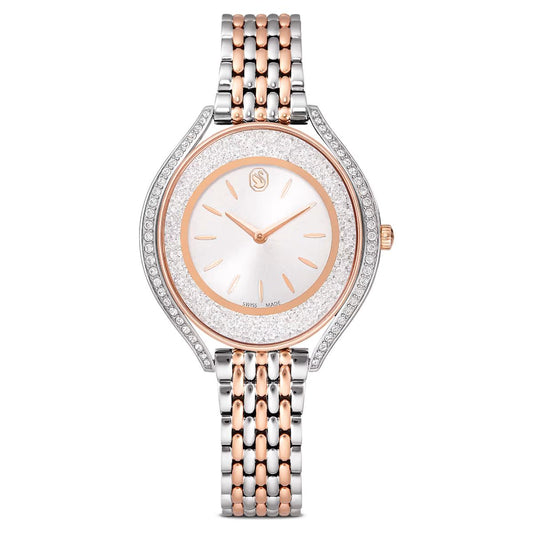 Luxury watch with a two-tone metal bracelet on a white background