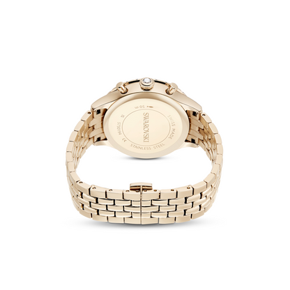 Rose gold watch with brand name on a white background