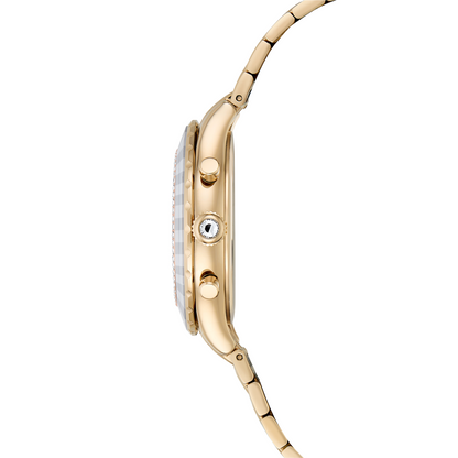 Gold watch with a white background