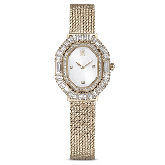 Gold watch with diamond accents on a white background