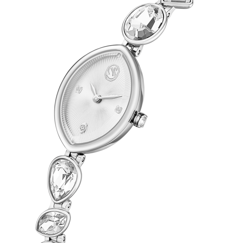 Silver watch with crystal accents on a white background