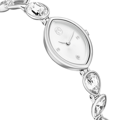 Silver watch with crystal accents on a white background