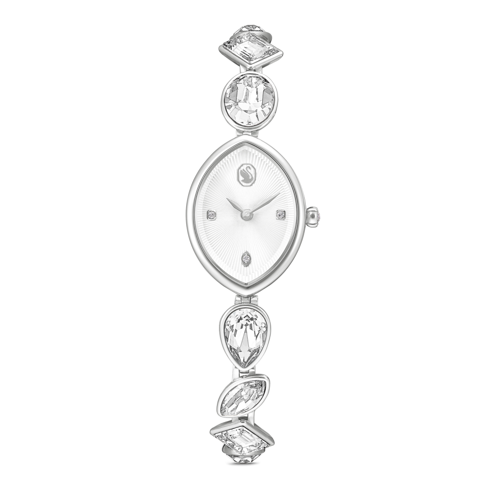 Silver watch with decorative elements on a white background