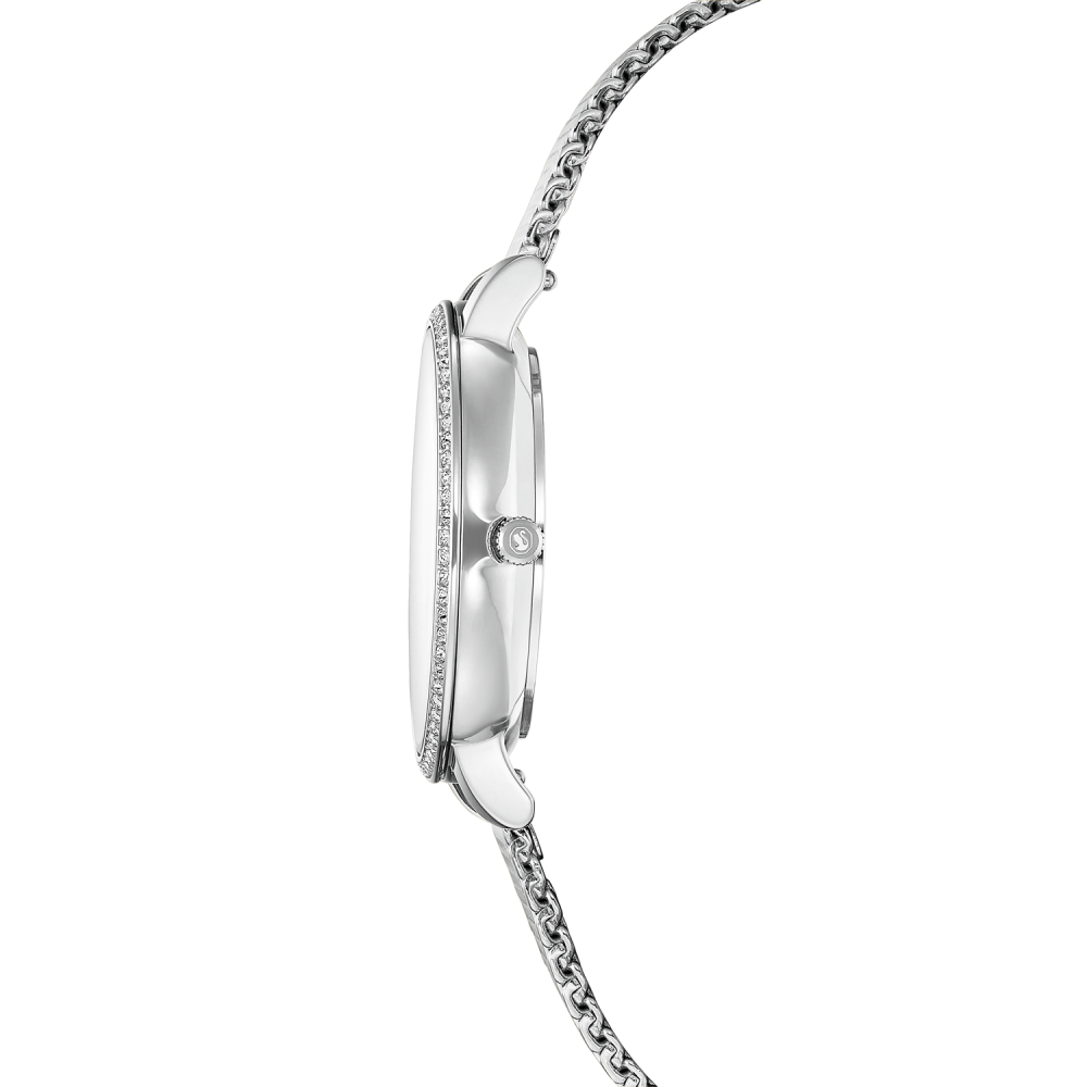 Silver watch with chain on a white background