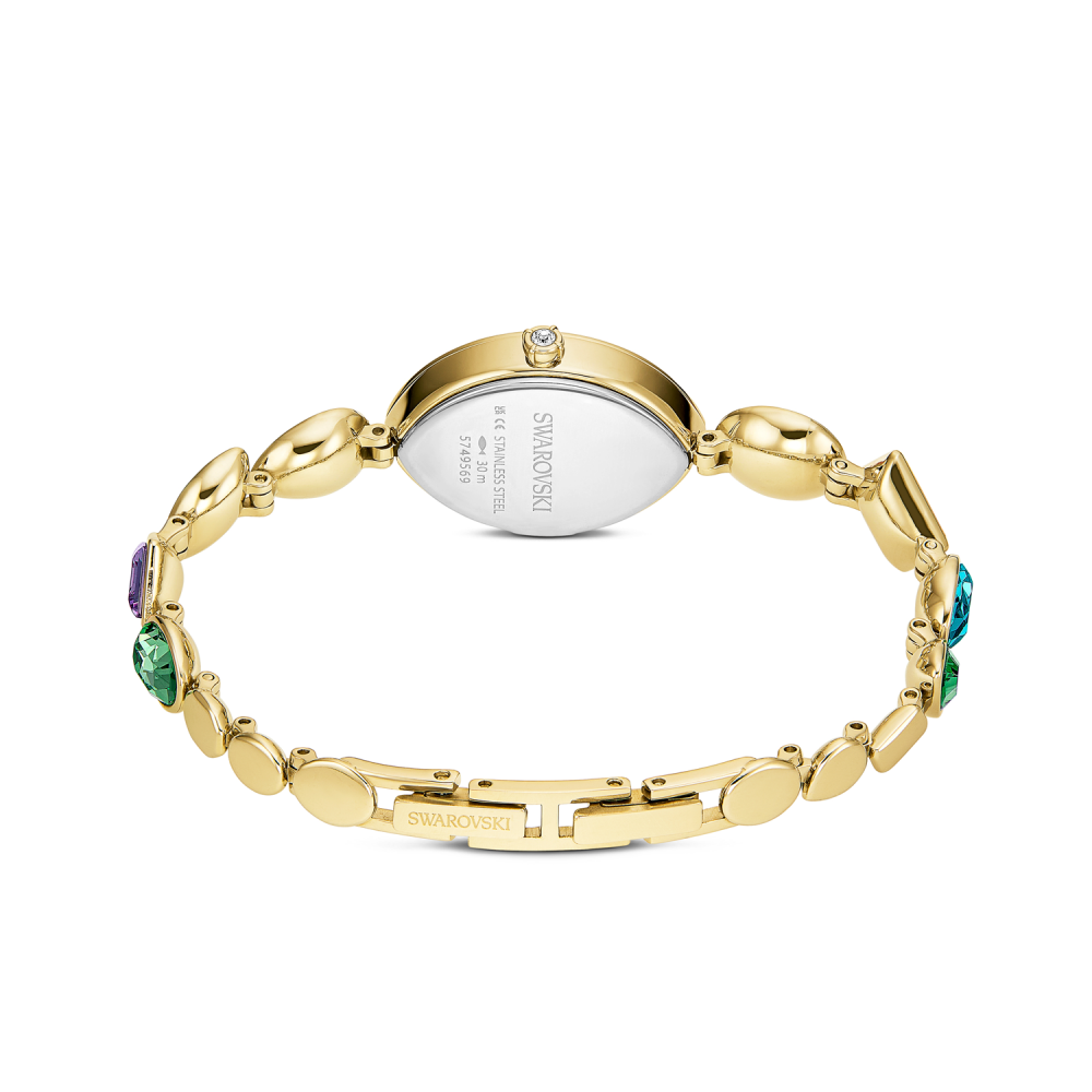 Gold bracelet with gemstones on a white background