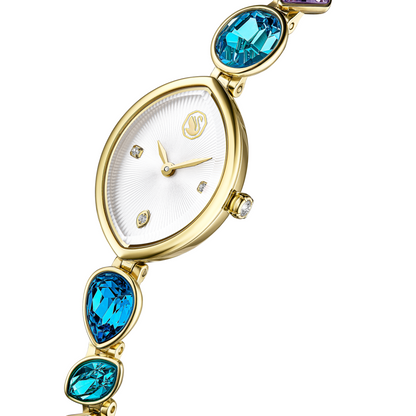 Gold watch with blue gemstones on a white background
