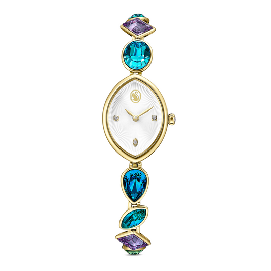 Elegant watch with gemstone accents on a white background