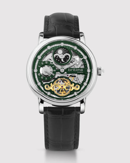 Britime Crist Skeleton Green Dial Leather Wrap Around Straps Men Automatic Watch 641-L11406