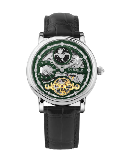 Britime Crist Skeleton Green Dial Leather Wrap Around Straps Men Automatic Watch 641-L11406