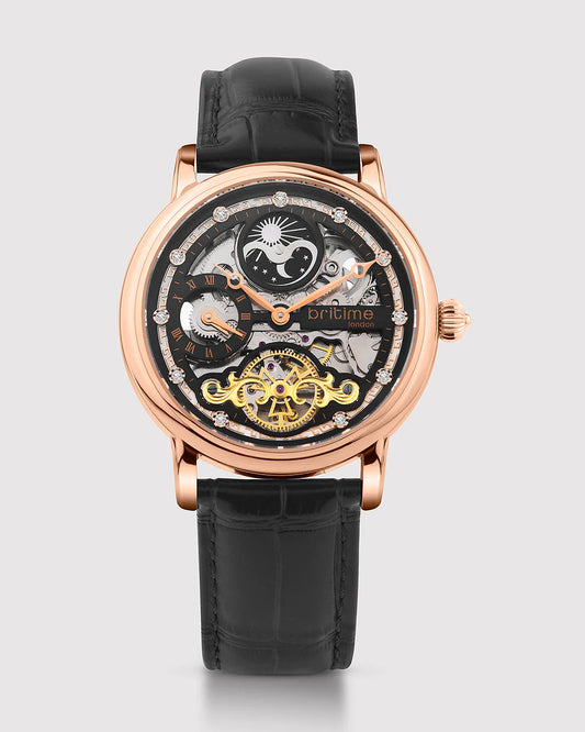 Britime Crist Blue Dial Leather Bracelet Style Straps Skeleton Automatic Watch 641-L30406