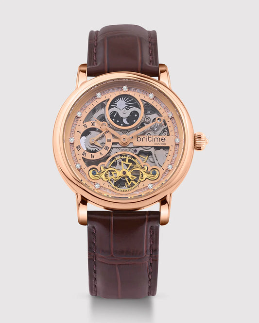 Britime Crist Embellished Dial & Leather Bracelet Style Straps Automatic Men Watch 641-L30708