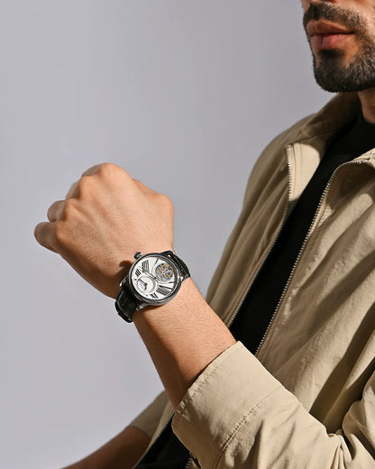 Britime Eclipse Silver Dial With Leather Strap Automatic Watch 675-L10306