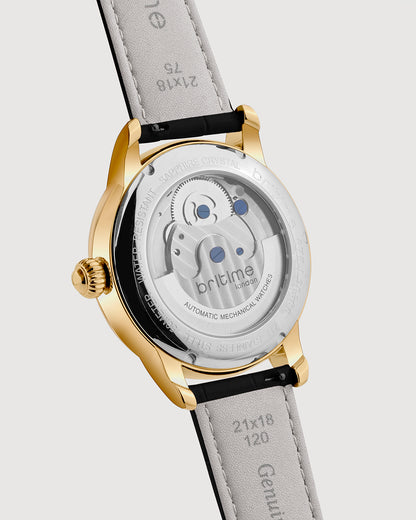 Britime Eclipse Printed Gold Dial Leather Textured Straps Analogue Automatic Watch 675-L20406