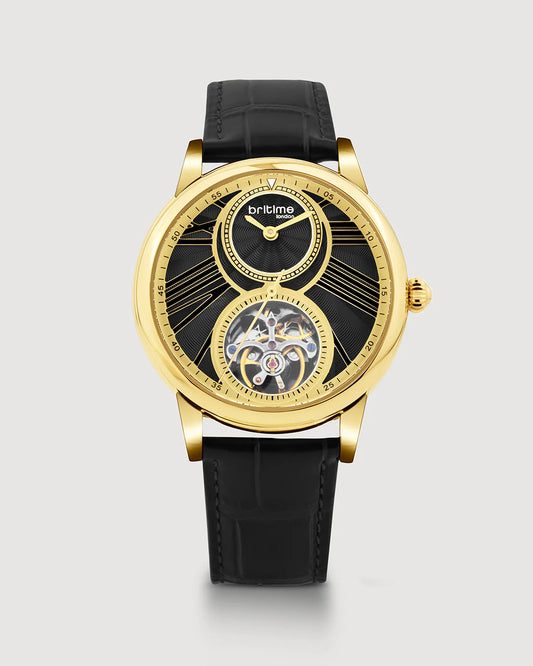 Britime Eclipse Printed Gold Dial Leather Textured Straps Analogue Automatic Watch 675-L20406