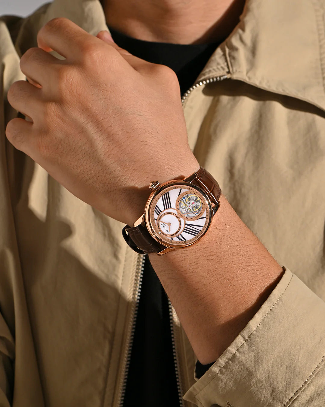 Britime Eclipse Rose Gold Dial Leather Straps Analogue Automatic Watch 675-L30308