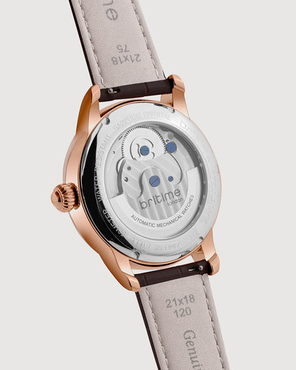 Britime Eclipse Rose Gold Dial Leather Straps Analogue Automatic Watch 675-L30308