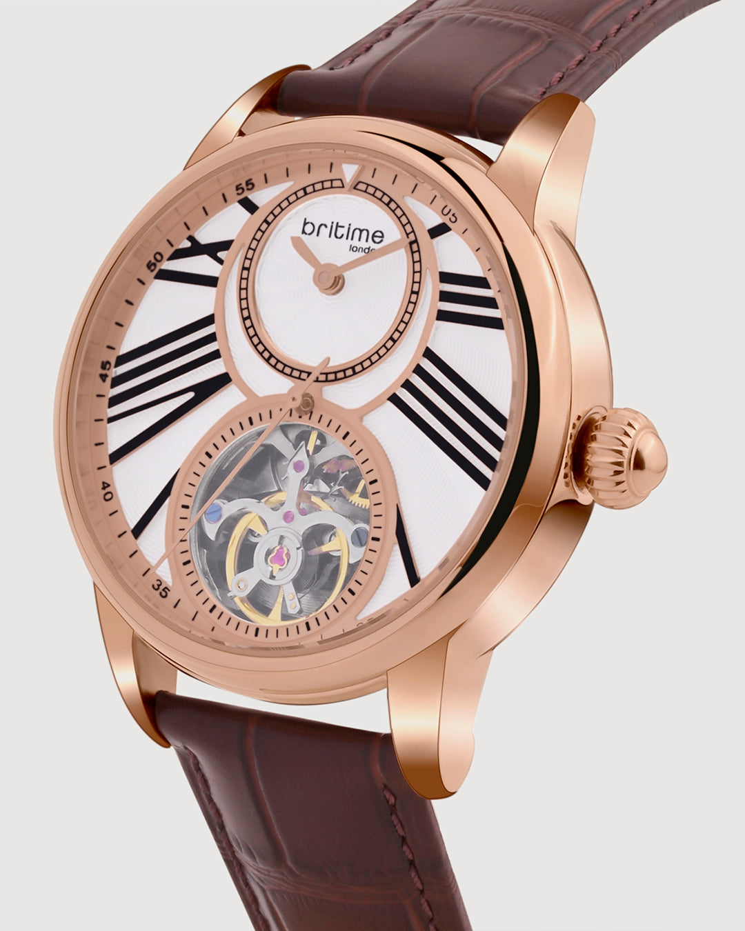 Britime Eclipse Rose Gold Dial Leather Straps Analogue Automatic Watch 675-L30308