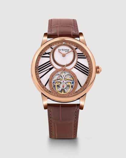 Britime Eclipse Rose Gold Dial Leather Straps Analogue Automatic Watch 675-L30308