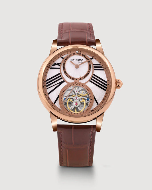 Britime Eclipse Rose Gold Dial Leather Straps Analogue Automatic Watch 675-L30308