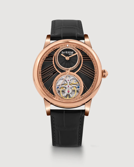 Britime Eclipse Black Dial Leather Textured Straps Analogue Automatic Watch 675-L30406