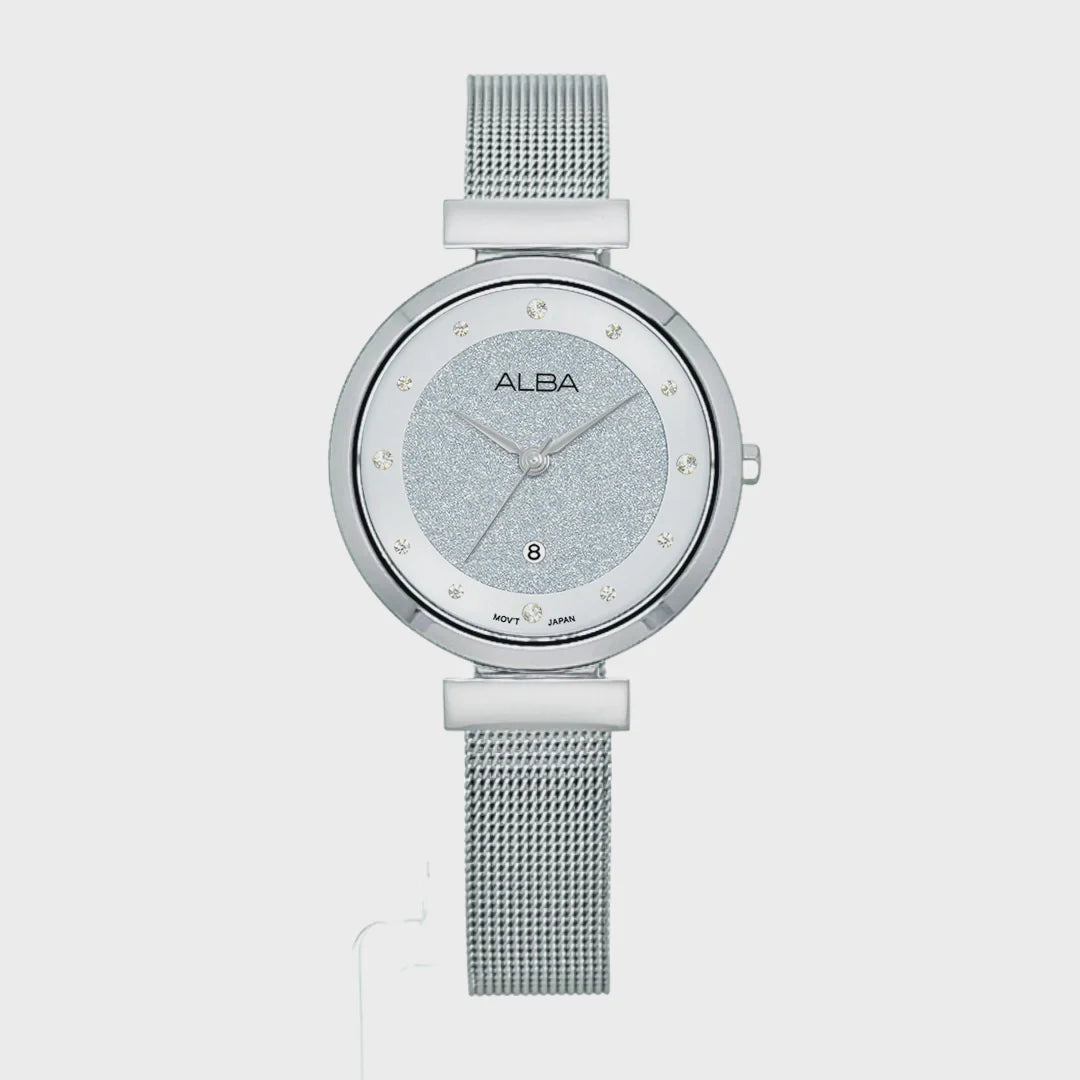 ALBA Silver Shimmer Dial With Silver Strap Ladies Watch AH7CG9X1