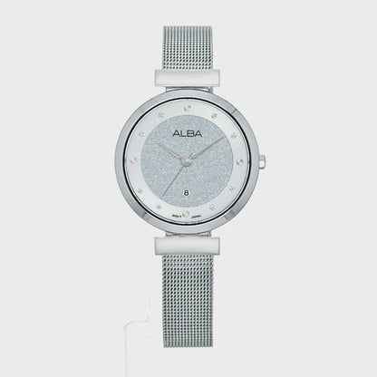 ALBA Silver Shimmer Dial With Silver Strap Ladies Watch AH7CG9X1