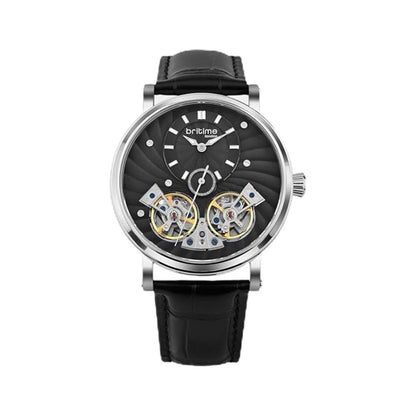 Black watch with visible mechanical components on a white background