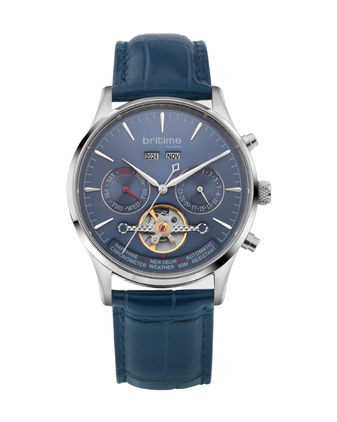 Britime Celestial Blue Dial With Leather Strep Multifunction Automatic Men's Watch - 867-L10507