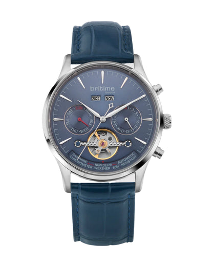 Britime Celestial Blue Dial With Leather Strep Multifunction Automatic Men's Watch - 867-L10507