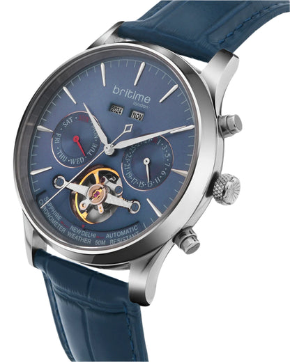 Britime Celestial Blue Dial With Leather Strep Multifunction Automatic Men's Watch - 867-L10507