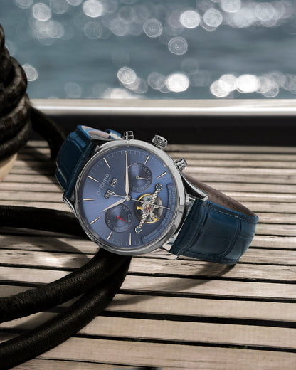 Britime Celestial Blue Dial With Leather Strep Multifunction Automatic Men's Watch - 867-L10507