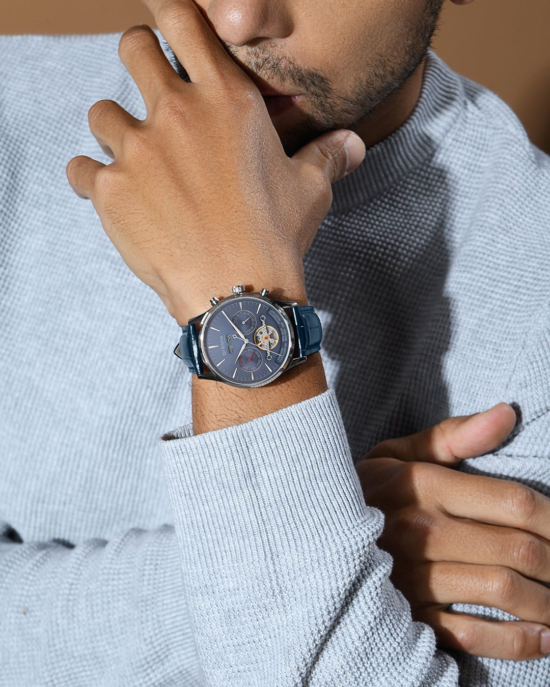 Britime Celestial Blue Dial With Leather Strep Multifunction Automatic Men's Watch - 867-L10507
